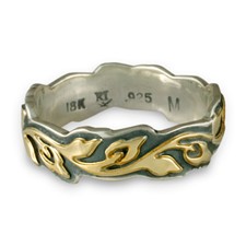 Medium Borderless Flores Wedding Ring in 18K Yellow Gold Design w Sterling Silver Base