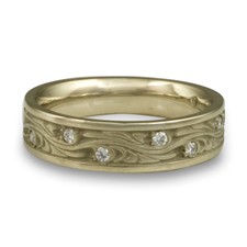 Narrow Starry Night Wedding Ring with Gems  in 18K White Gold