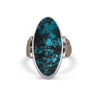 One of a Kind Kalisi Ring with Turquoise in 14K Yellow Gold Design w Sterling Silver Base