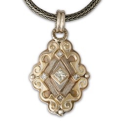 Solid Gold Ravena Pendant with Diamonds in 14K White Gold Base with 18K Yellow Gold Accents