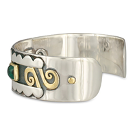 Swirl Cuff Bracelet with Gem in 14K Yellow Gold Design w Sterling Silver Base