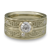 Extra Narrow Labyrinth Bridal Ring Set with Gems in 18K White Gold