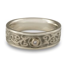 Narrow Garden Gate Wedding Ring with Gems in 14K White Gold