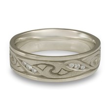 Narrow Papyrus Wedding Ring with Gems  in 14K White Gold