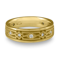 Narrow Weaving Stars Wedding Ring with Gems  in 18K Yellow Gold