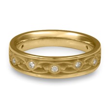 Narrow Water Lilies Wedding Ring with Gems in 14K Yellow Gold