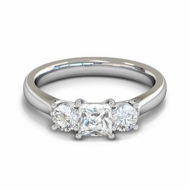 Trilogy Princess and Round Diamond Fairtrade Gold Engagement Ring in 18K White Gold