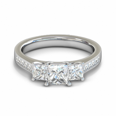 Trilogy Princess Cut Diamond Fairtrade Gold Engagement Ring in 18K White Gold
