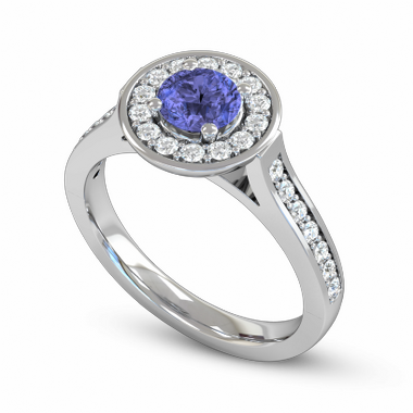 Blue Sapphire and Diamond Vintage Fairtrade Gold Engagement Ring in 18K White Gold