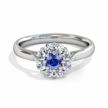 Blue Blossom Halo Sapphire Fairtrade Gold Engagement Ring in 18K White Gold