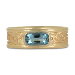 One of a Kind Weaving Heart Ring with Aquamarine in 14K Yellow Gold Base w 14K Rose Gold Center