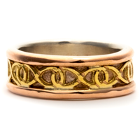 Twinning Infinity Wedding Ring in 14K Rose Gold Borders, 14K White Gold Base, 18K  Yellow Gold Design  