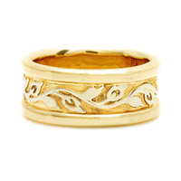 Wide Bordered Flores Wedding Ring in 18K Yellow Gold