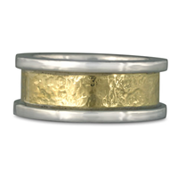 King s Ring Hand Hammered Wedding Ring  in Sterling Silver Borders & Base w 18K Yellow Gold Center