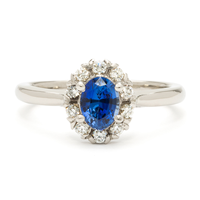 Blue Sapphire and Diamond Fairtrade Gold Engagement Ring in 14K White Gold