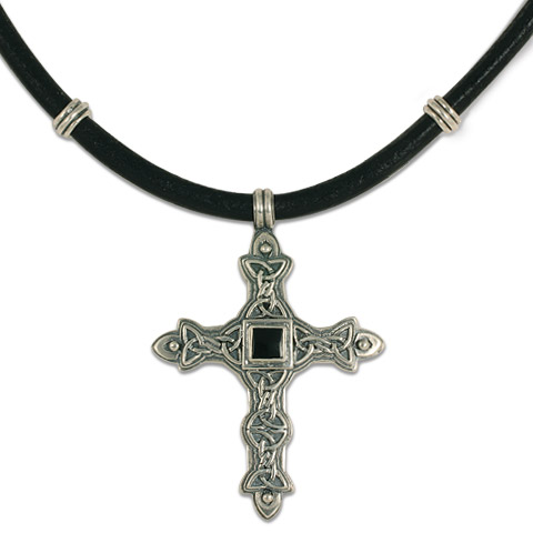 Aedan Cross Necklace on Leather with Side Beads in