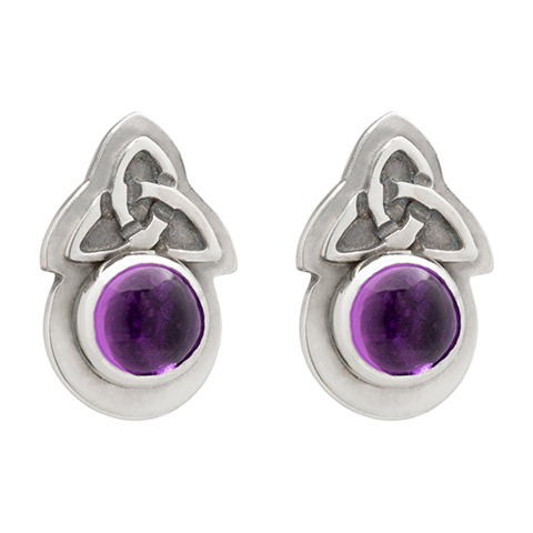 Aria Round Earrings With Gems in Sterling Silver in Amethyst