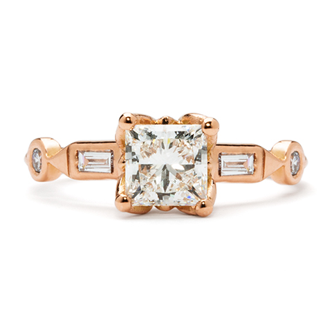 Bijou Engagement Ring with Princess Diamond in 14K Rose Gold