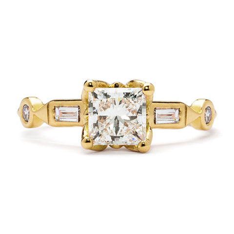 Bijou Engagement Ring with Princess Diamond in 14K Yellow Gold