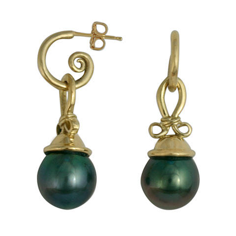 Black Tahitian Pearl Knot Earrings in