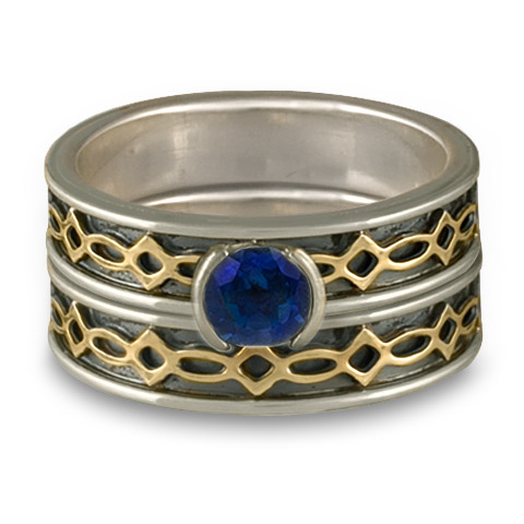 Bordered Felicity Bridal Ring Set in Sterling Borders/18K Yellow Center/Sterling Base With Sapphire