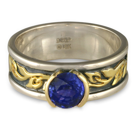 Bordered Flores Engagement Ring in Sapphire, Sterling & 18K Gold