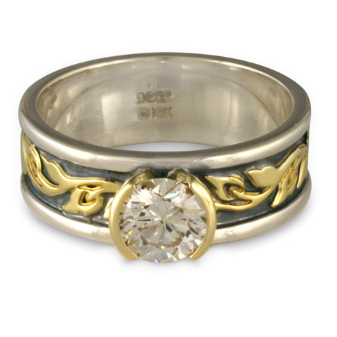 Bordered Flores Engagement Ring in Diamond, Sterling & 18K Gold