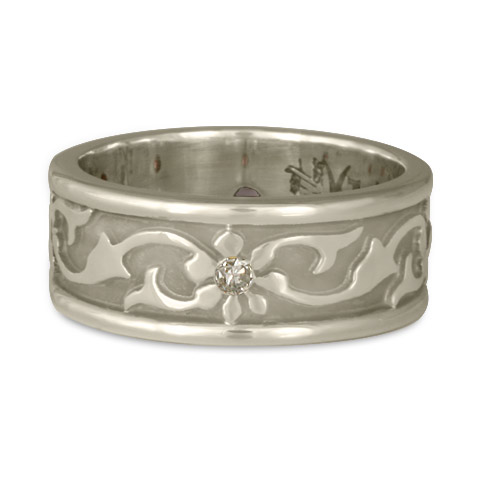 Bordered Persephone Wedding Ring with Gems in 14K White Gold & Diamonds