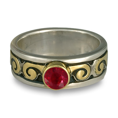 Bordered Ravena Engagement Ring in Ruby, Sterling & 18K Gold