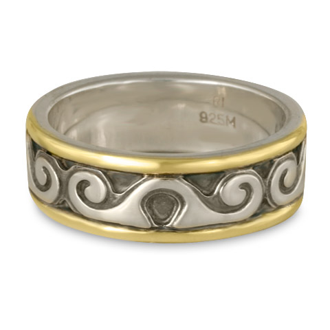 Bordered Ravena Wedding Ring in 14K Gold & Sterling Silver