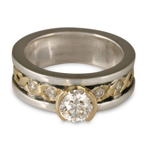 Bordered Rope Engagement Ring with Gems in Diamond