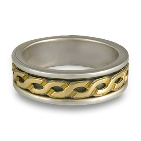 Bordered Rope Wedding Ring in 14K Gold & Silver
