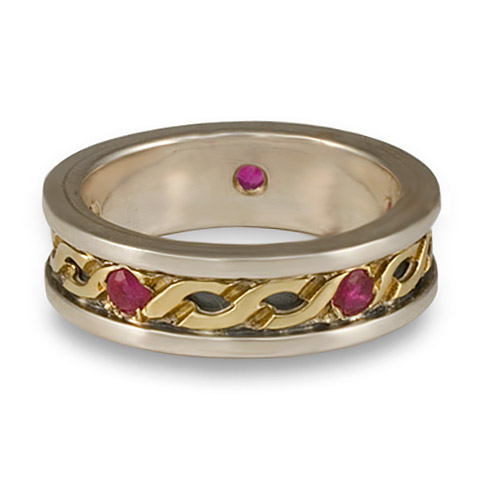 Bordered Rope Wedding Ring with Gems in
