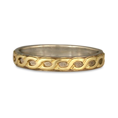 Borderless Rope Wedding Ring Straight in 14K White Gold Base & 18K Yellow Gold Design