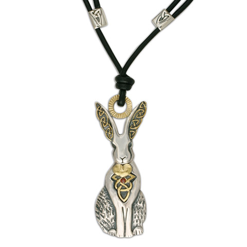 Celtic Hare Pendant with Gem in Garnet