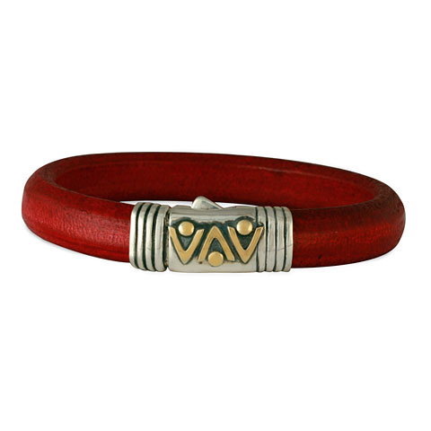 Chevron Leather Bracelet in  Red