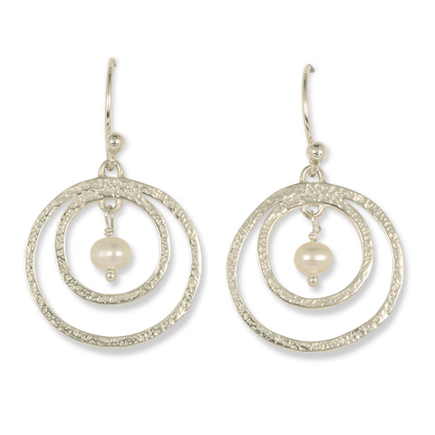 Circle Sterling Silver Earrings with Pearls in