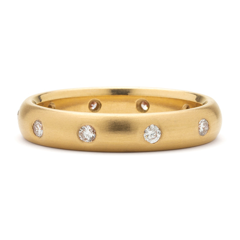 Classic Domed Comfort Fit Wedding Ring 4mm with Gems in 14K Yellow Gold