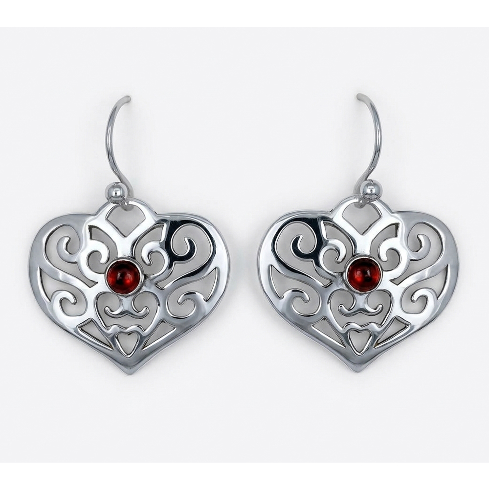 Collette's Heart Earrings with Gem in Garnet