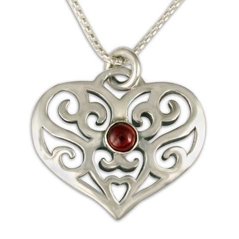 Collette's Heart Pendant with Gem in Garnet