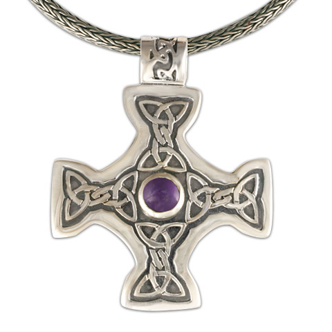 Columba's Cross on Woven Chain in Amethyst