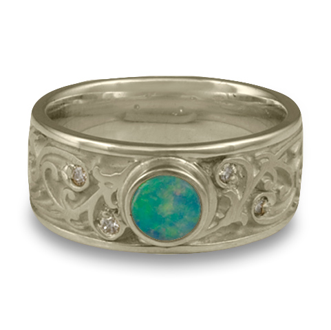 Continuous Garden Gate Wedding Ring with Opal in 14K White Gold