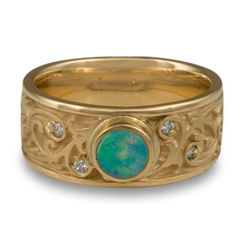 Continuous Garden Gate Wedding Ring with Opal in 14K Yellow Gold