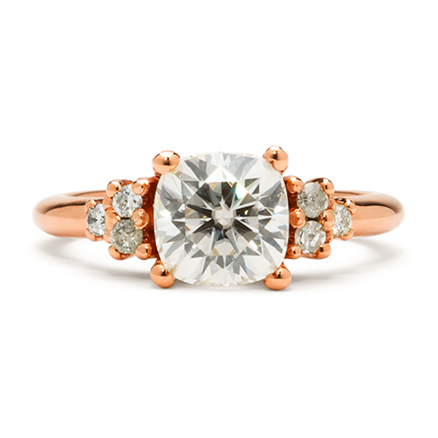 Cushion Cluster Engagement Ring in 14K Rose Gold