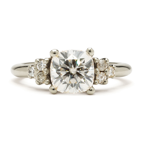 Cushion Cluster Engagement Ring in 14K White Gold