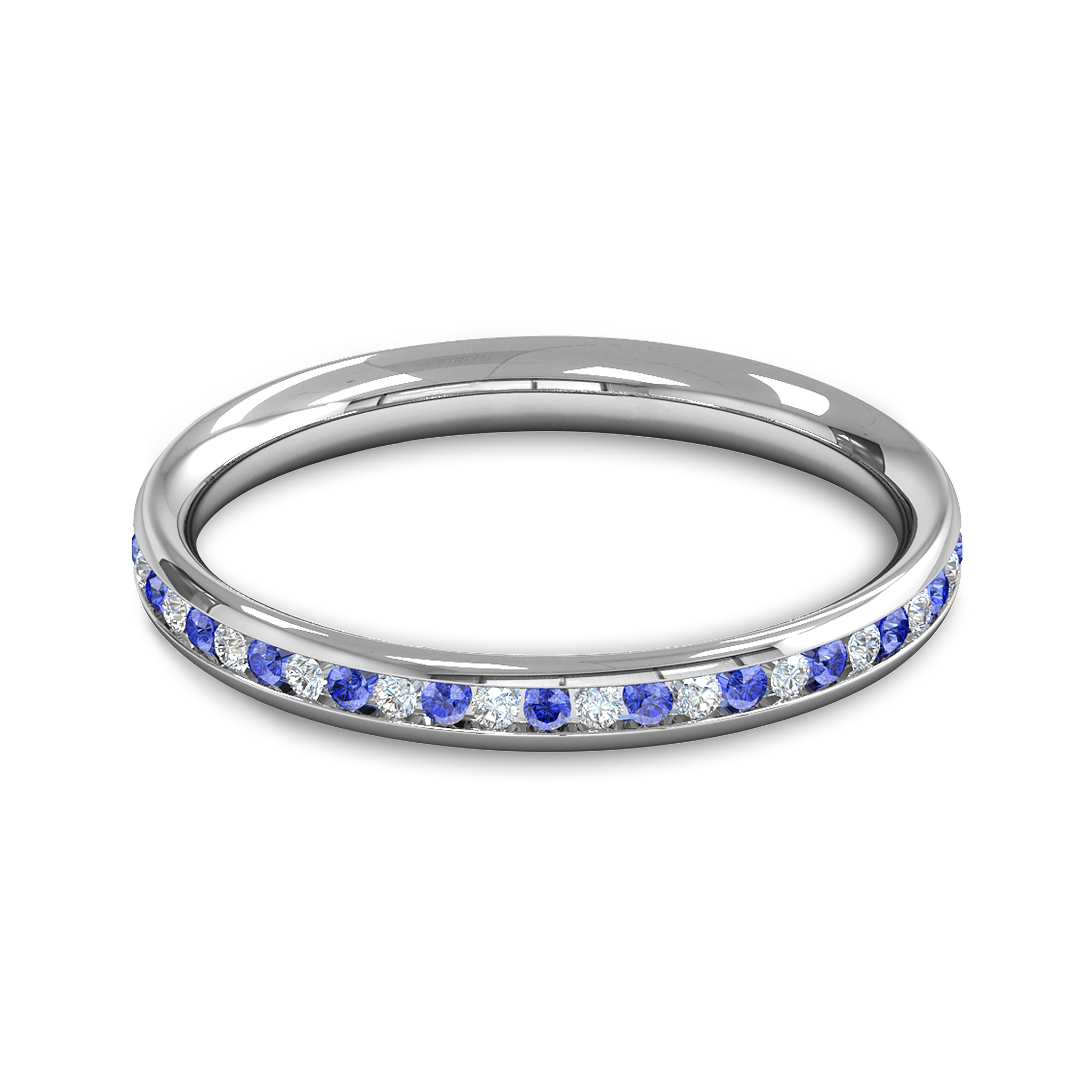 Diamond and Blue Sapphire Eternity Fairtrade Gold Eternity Ring in 18K White Fairtrade Gold