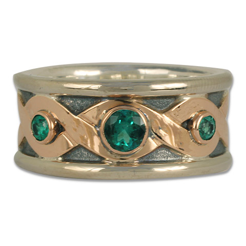 Donegal Wedding Ring with Emeralds in 14K White Gold Base w 14K Rose Gold Center