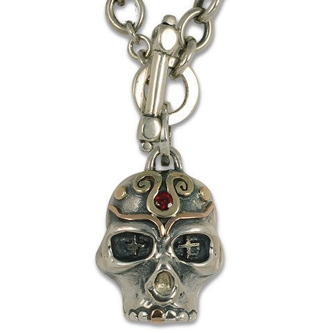 Eva Skull Pendant in !$K Yellow & Rose Gold w Silver