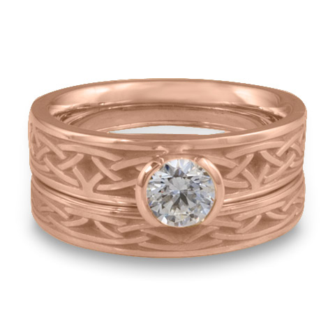 Extra Narrow Celtic Arches Bridal Ring Set in 14K Rose Gold