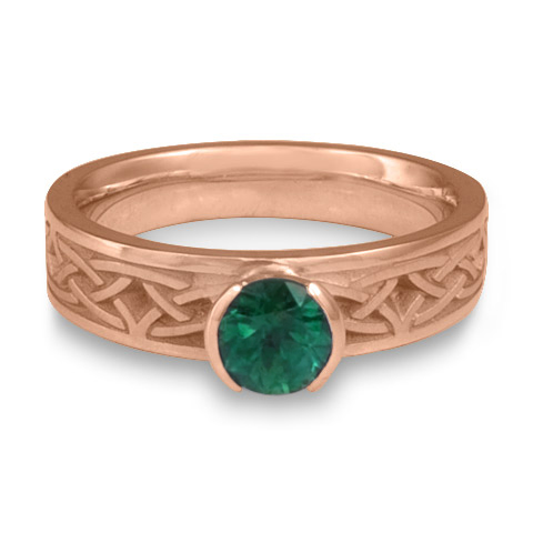 Extra Narrow Celtic Bordered Arches Engagement Ring in 14K Rose Gold with Emerald